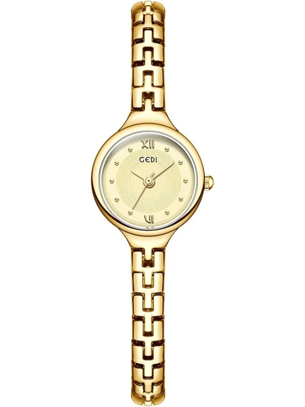 Women’s Gold Dainty Bracelet Quartz in Small Round Dial Alloy Band Wrist Watch